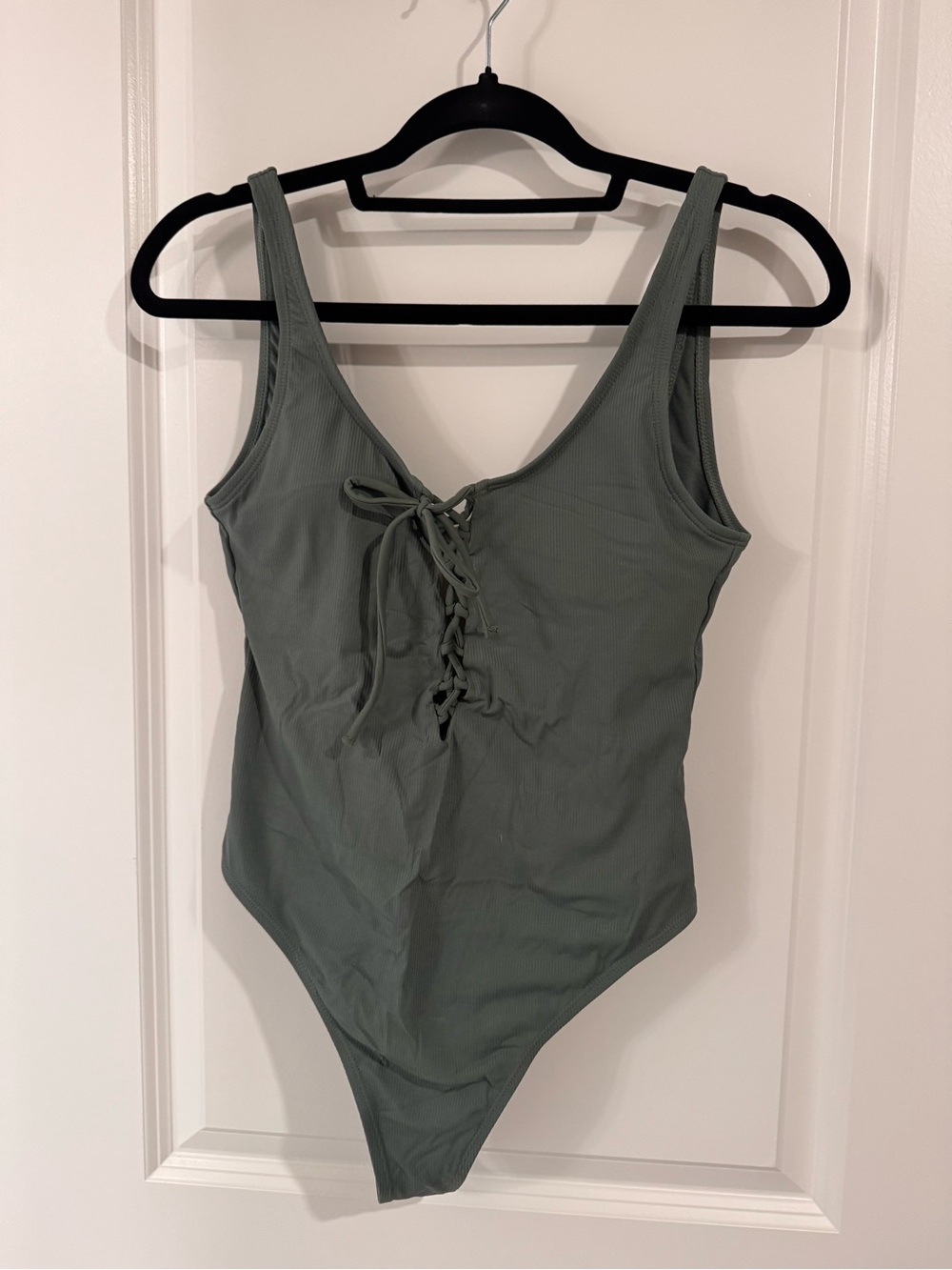 Xhilaration Olive Green Lace-Up One-Piece Swimsuit